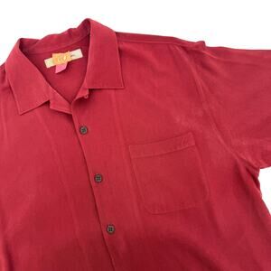 Tommy Bahama Men's 100% Silk Short Sleeve Button Down Shirt Size L Red